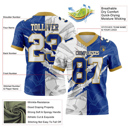 Custom Royal White-Old Gold Mesh Authentic Gradient Fashion Scratch Football Jersey - Sky-Custom