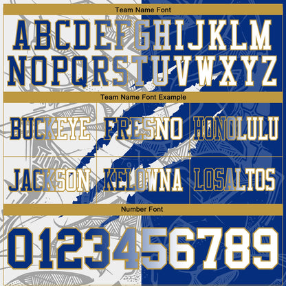 Custom Royal White-Old Gold Mesh Authentic Gradient Fashion Scratch Football Jersey - Sky-Custom