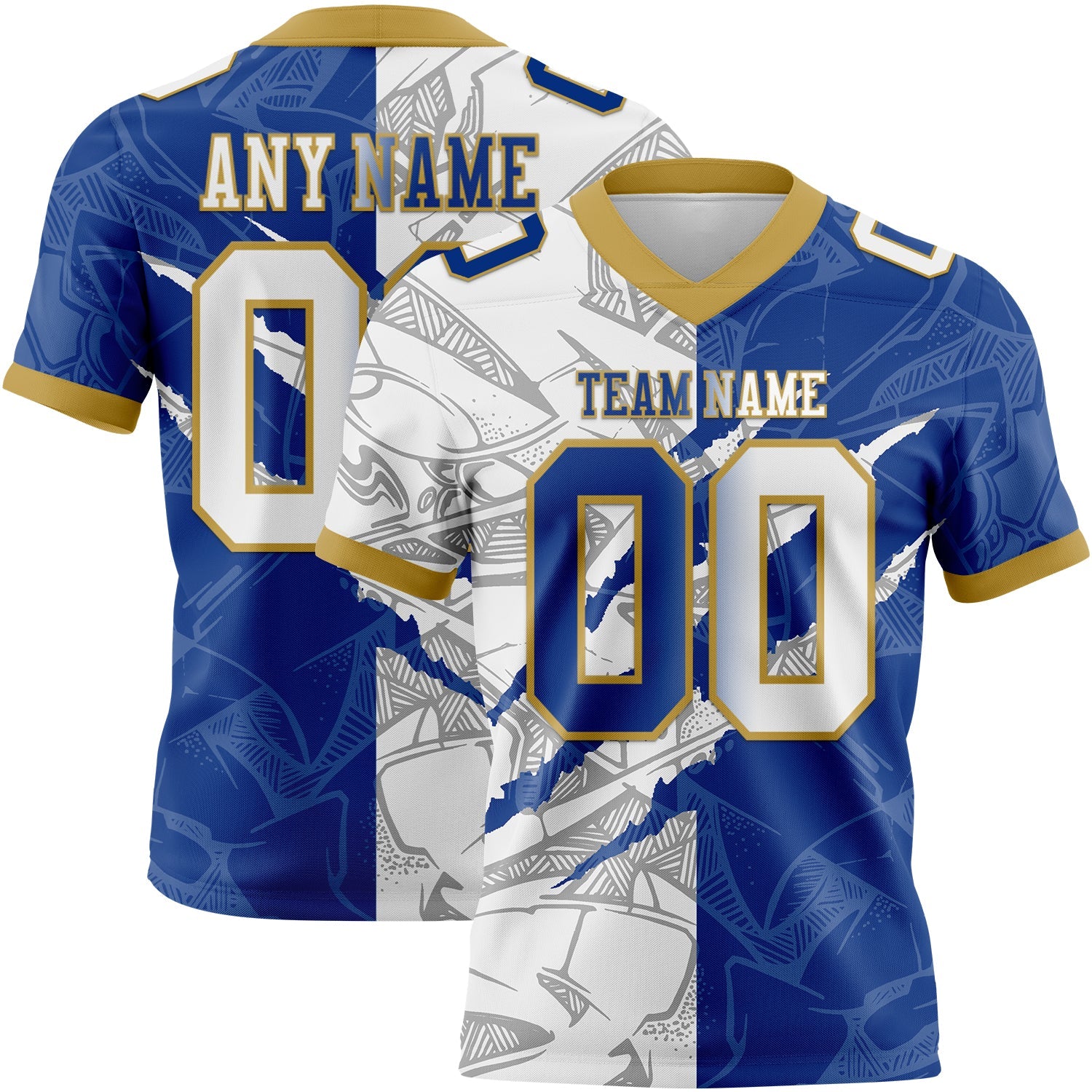 Custom Royal White-Old Gold Mesh Authentic Gradient Fashion Scratch Football Jersey - Sky-Custom