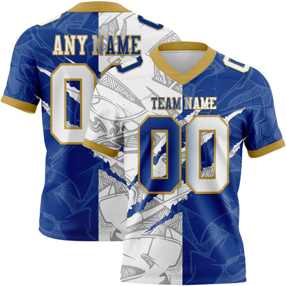 Custom Royal White-Old Gold Mesh Authentic Gradient Fashion Scratch Football Jersey - Sky-Custom