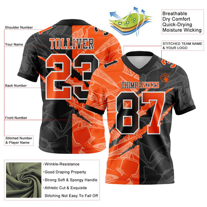 Custom Black Orange-White Mesh Authentic Gradient Fashion Scratch Football Jersey - Sky-Custom