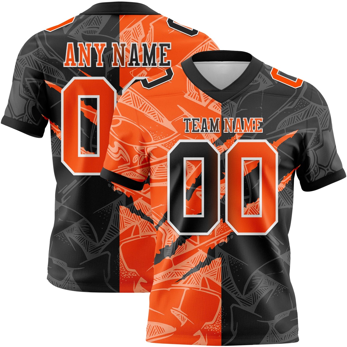 Custom Black Orange-White Mesh Authentic Gradient Fashion Scratch Football Jersey - Sky-Custom