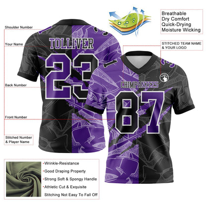 Custom Black Purple-White Mesh Authentic Gradient Fashion Scratch Football Jersey - Sky-Custom