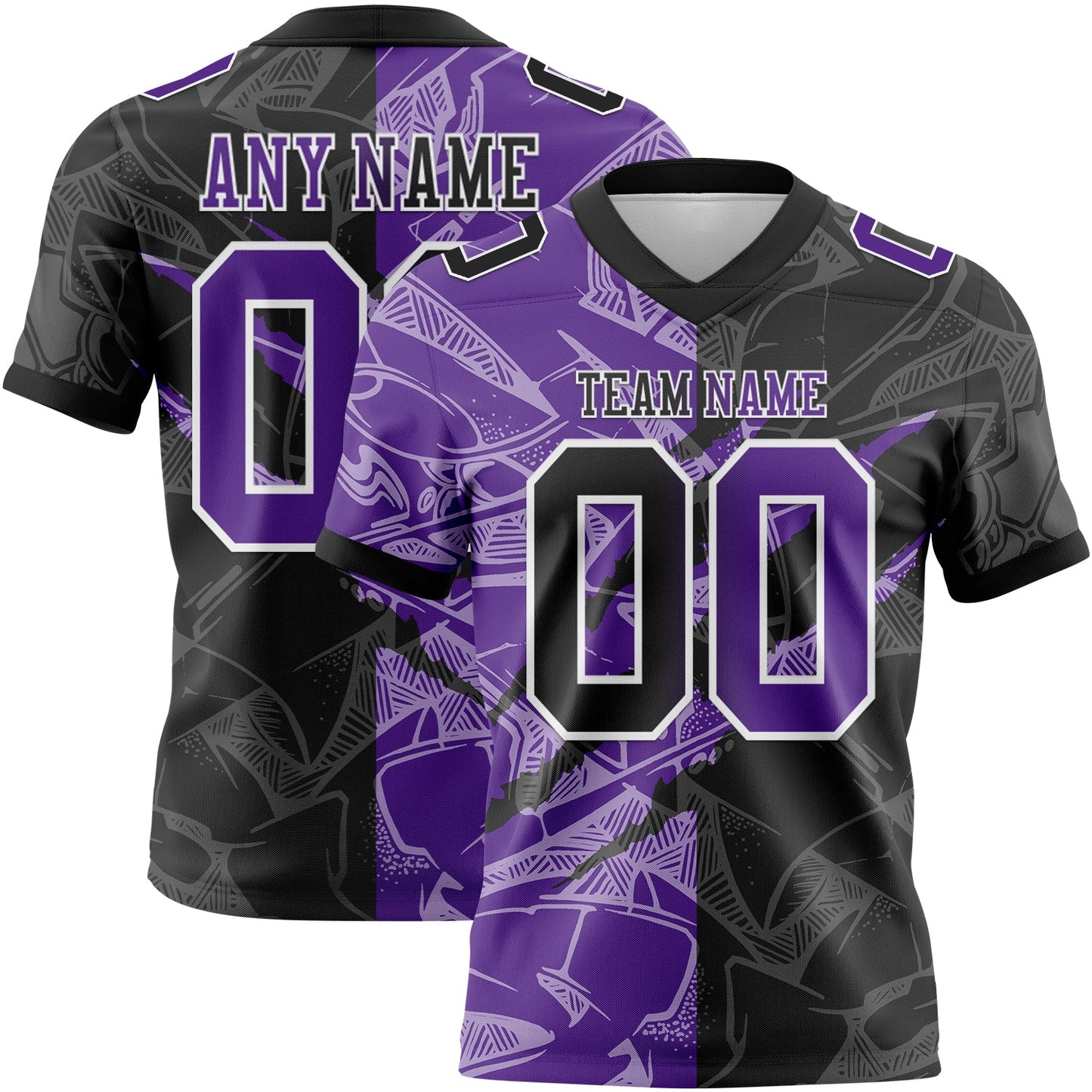 Custom Black Purple-White Mesh Authentic Gradient Fashion Scratch Football Jersey - Sky-Custom