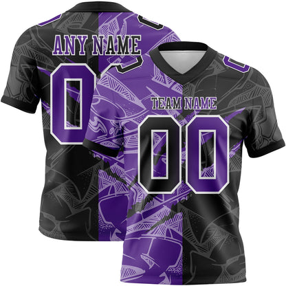 Custom Black Purple-White Mesh Authentic Gradient Fashion Scratch Football Jersey - Sky-Custom