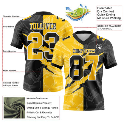 Custom Black Yellow-White Mesh Authentic Gradient Fashion Scratch Football Jersey - Sky-Custom