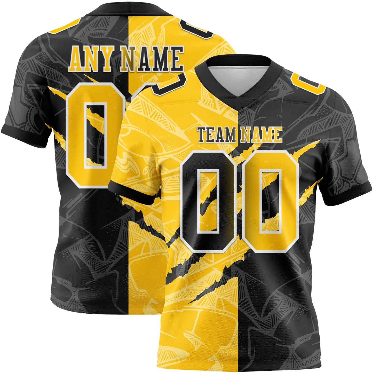 Custom Black Yellow-White Mesh Authentic Gradient Fashion Scratch Football Jersey - Sky-Custom