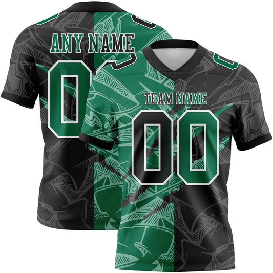 Custom Black Kelly Green-White Mesh Authentic Gradient Fashion Scratch Football Jersey - Sky-Custom