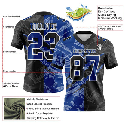 Custom Black Royal-White Mesh Authentic Gradient Fashion Scratch Football Jersey - Sky-Custom