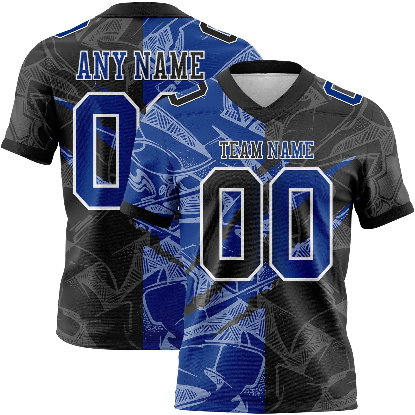 Custom Black Royal-White Mesh Authentic Gradient Fashion Scratch Football Jersey - Sky-Custom