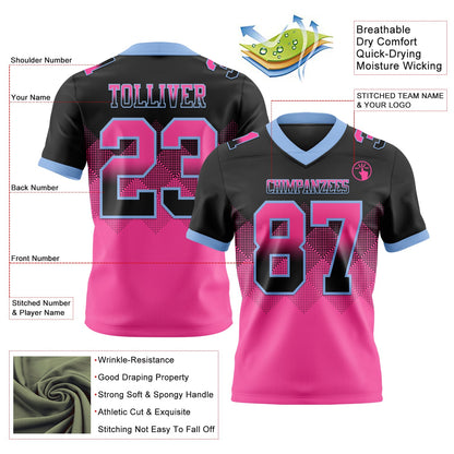 Custom Black Pink-Light Blue Mesh Authentic Gradient Square Shape Flag Football Jersey - Sky-Custom