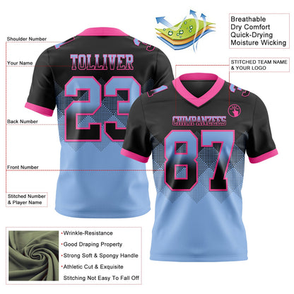 Custom Black Light Blue-Pink Mesh Authentic Gradient Square Shape Flag Football Jersey - Sky-Custom