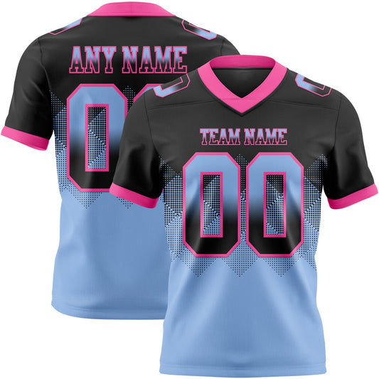Custom Black Light Blue-Pink Mesh Authentic Gradient Square Shape Flag Football Jersey - Sky-Custom