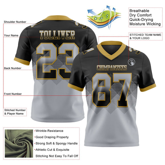 Custom Black Gray-Old Gold Mesh Authentic Gradient Square Shape Flag Football Jersey - Sky-Custom