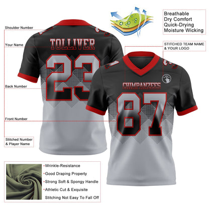 Custom Black Gray-Red Mesh Authentic Gradient Square Shape Flag Football Jersey - Sky-Custom