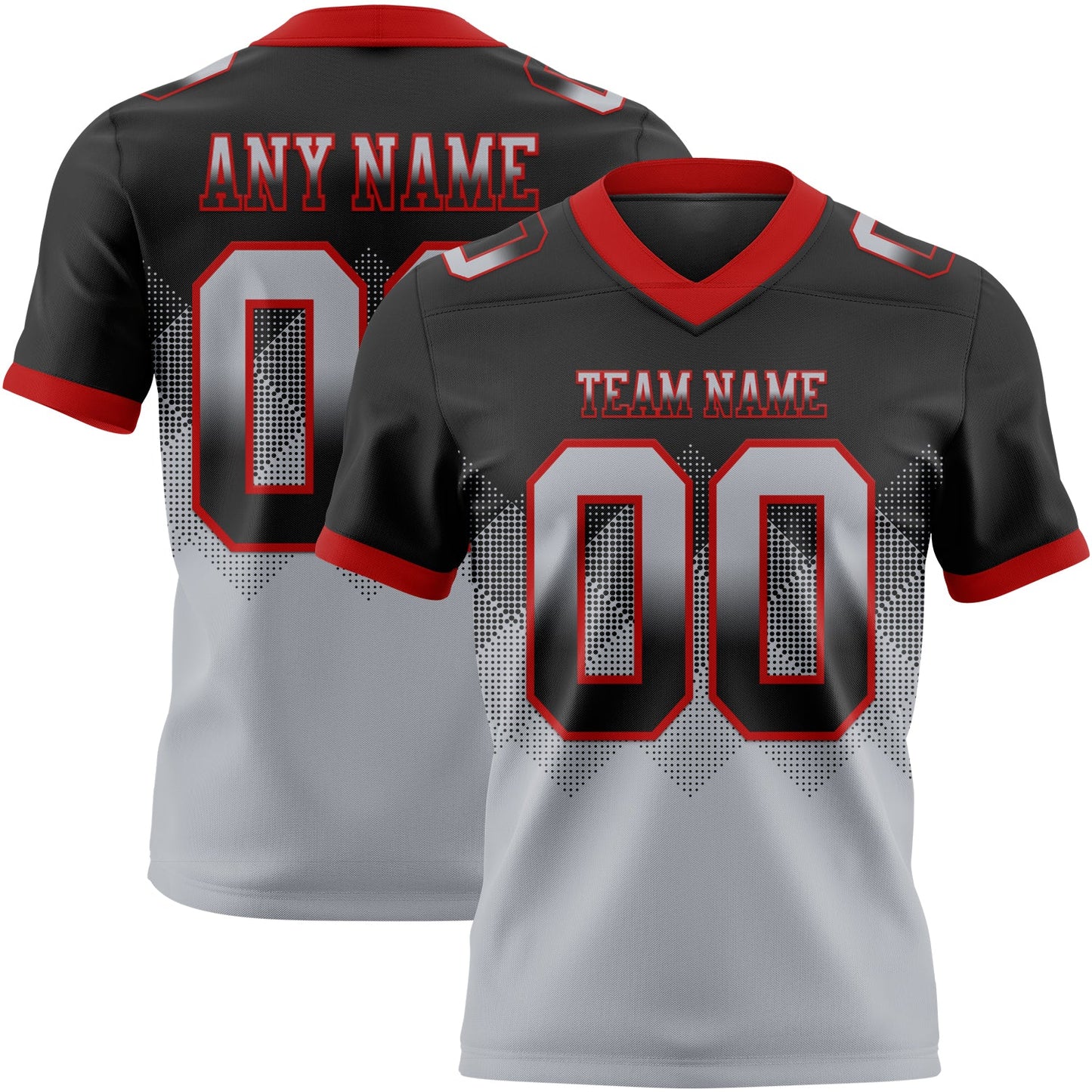 Custom Black Gray-Red Mesh Authentic Gradient Square Shape Flag Football Jersey - Sky-Custom