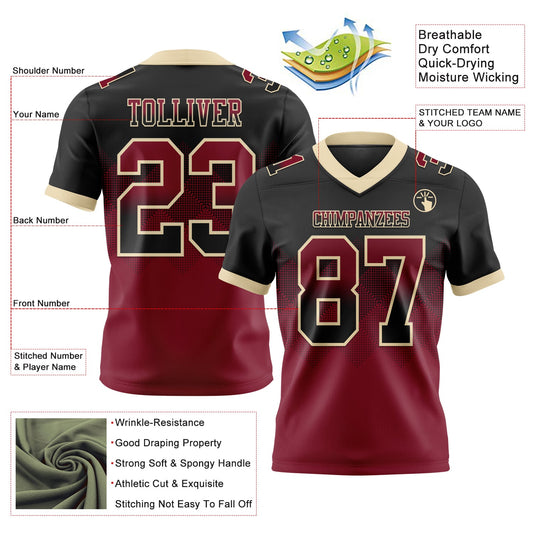 Custom Black Crimson-Cream Mesh Authentic Gradient Square Shape Flag Football Jersey - Sky-Custom