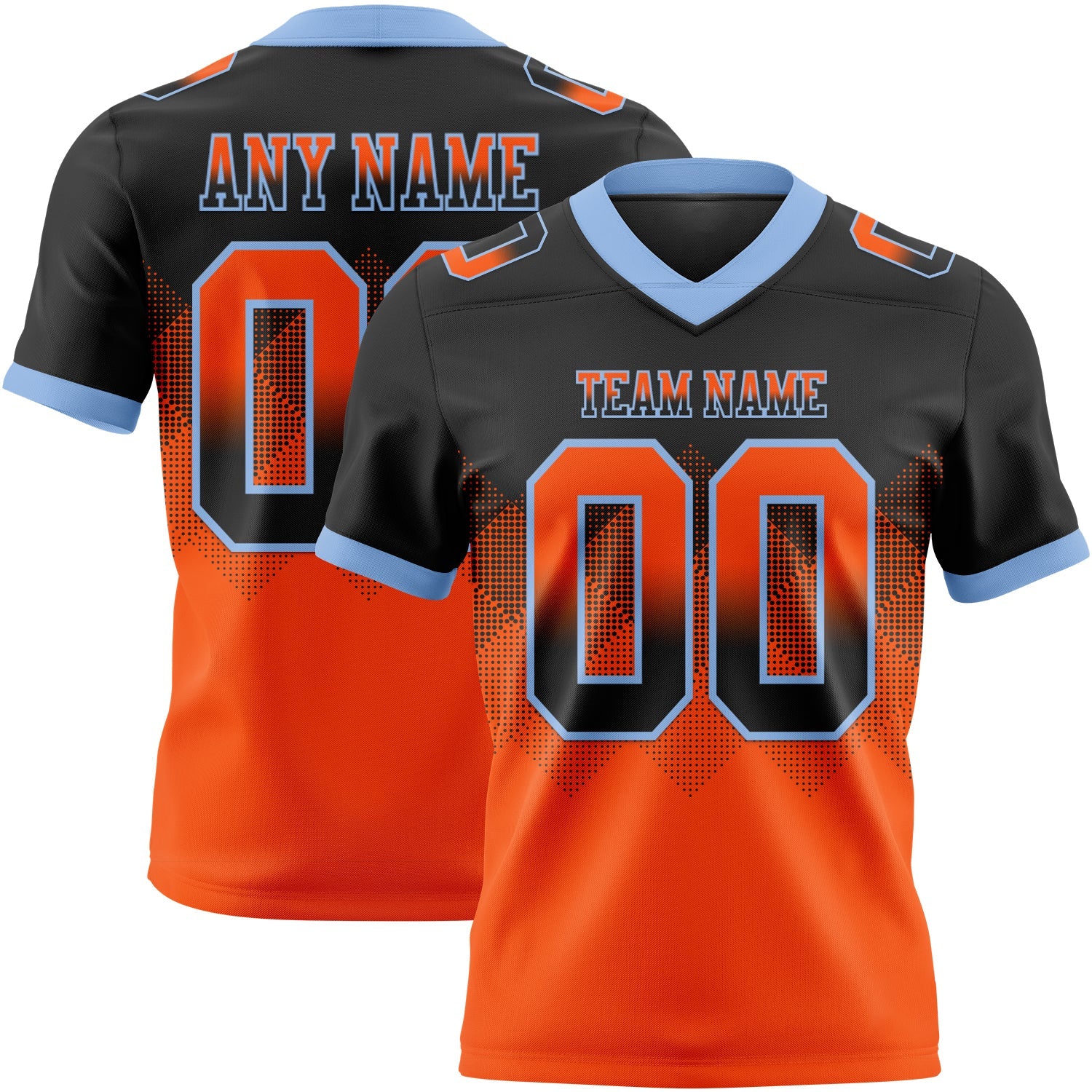 Custom Black Orange-Light Blue Mesh Authentic Gradient Square Shape Flag Football Jersey - Sky-Custom