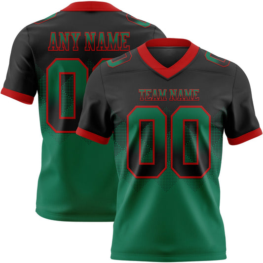 Custom Black Kelly Green-Red Mesh Authentic Gradient Square Shape Flag Football Jersey - Sky-Custom