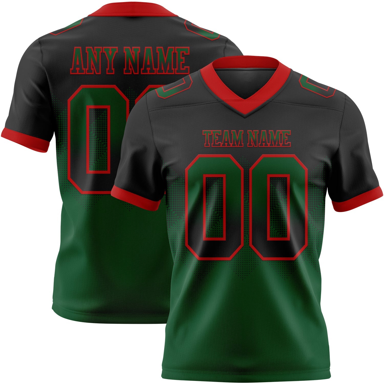 Custom Black Green-Red Mesh Authentic Gradient Square Shape Flag Football Jersey - Sky-Custom