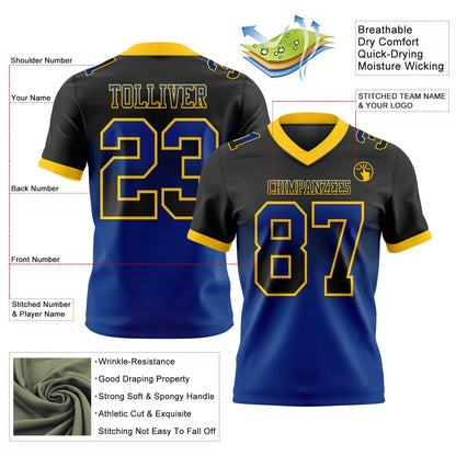 Custom Black Royal-Yellow Mesh Authentic Gradient Square Shape Flag Football Jersey - Sky-Custom