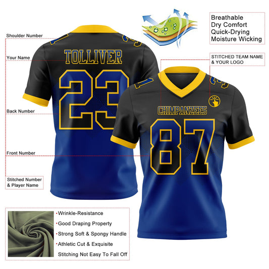 Custom Black Royal-Yellow Mesh Authentic Gradient Square Shape Flag Football Jersey - Sky-Custom