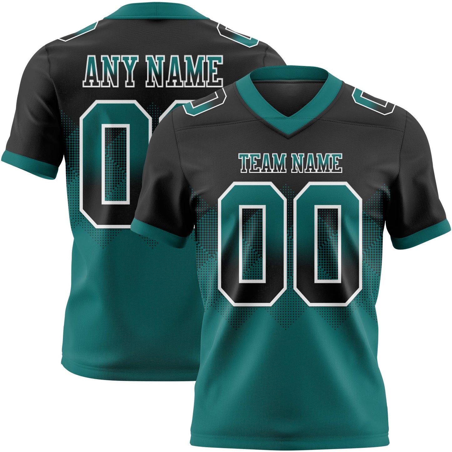 Custom Black Teal-White Mesh Authentic Gradient Square Shape Flag Football Jersey - Sky-Custom