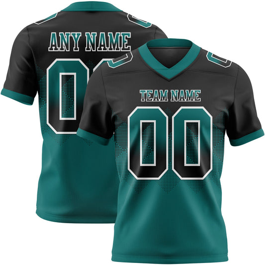 Custom Black Teal-White Mesh Authentic Gradient Square Shape Flag Football Jersey - Sky-Custom