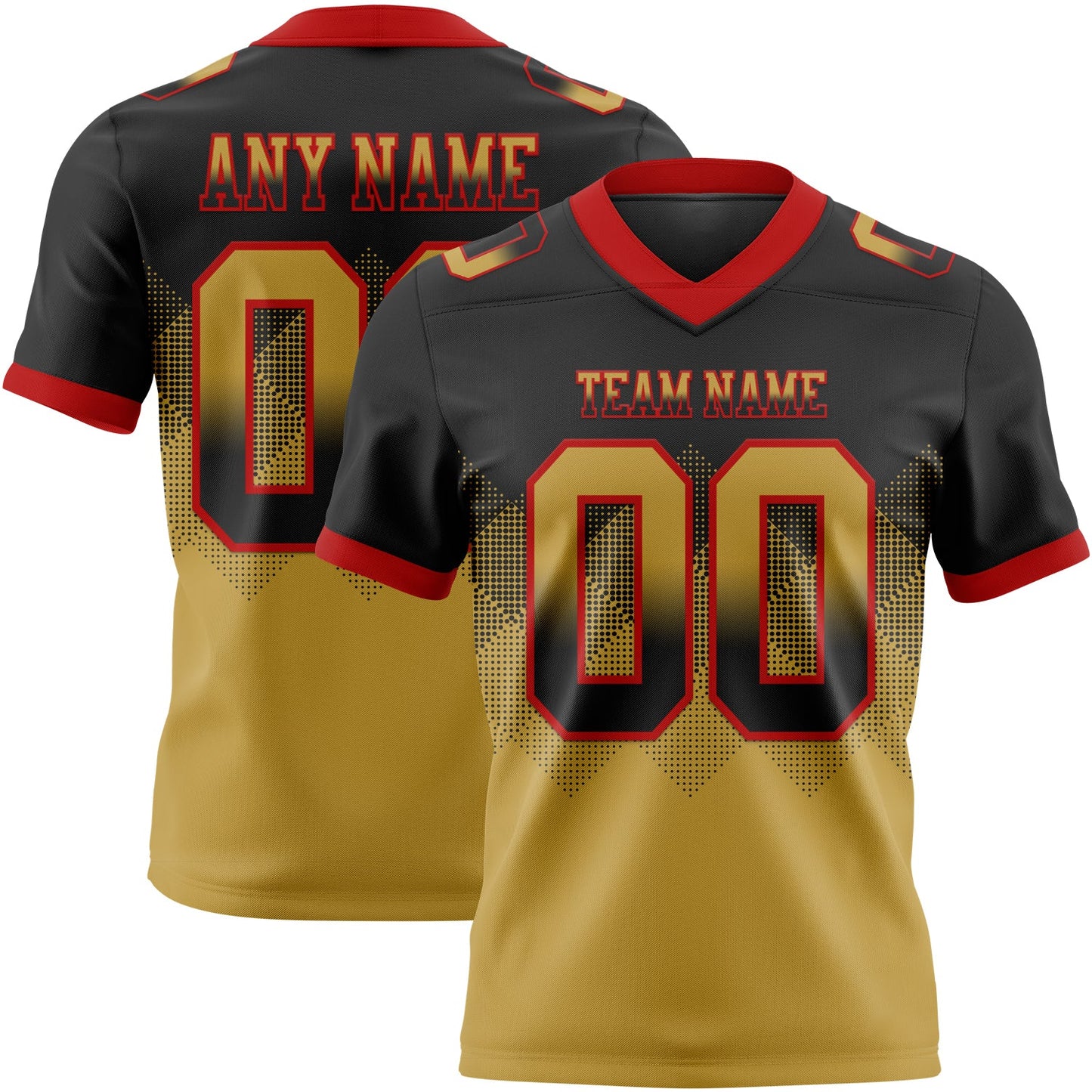 Custom Black Old Gold-Red Mesh Authentic Gradient Square Shape Flag Football Jersey - Sky-Custom