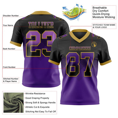 Custom Black Purple-Old Gold Mesh Authentic Gradient Square Shape Flag Football Jersey - Sky-Custom