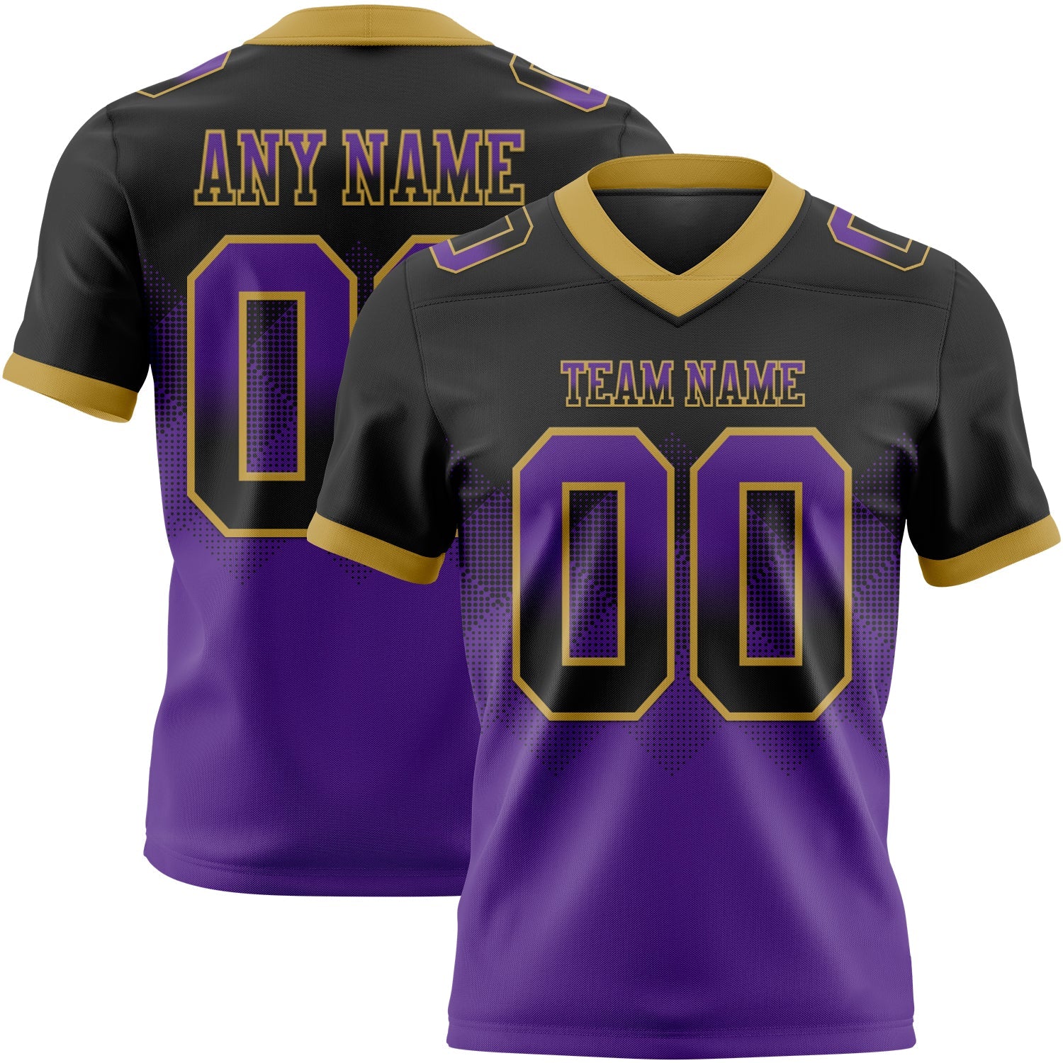 Custom Black Purple-Old Gold Mesh Authentic Gradient Square Shape Flag Football Jersey - Sky-Custom