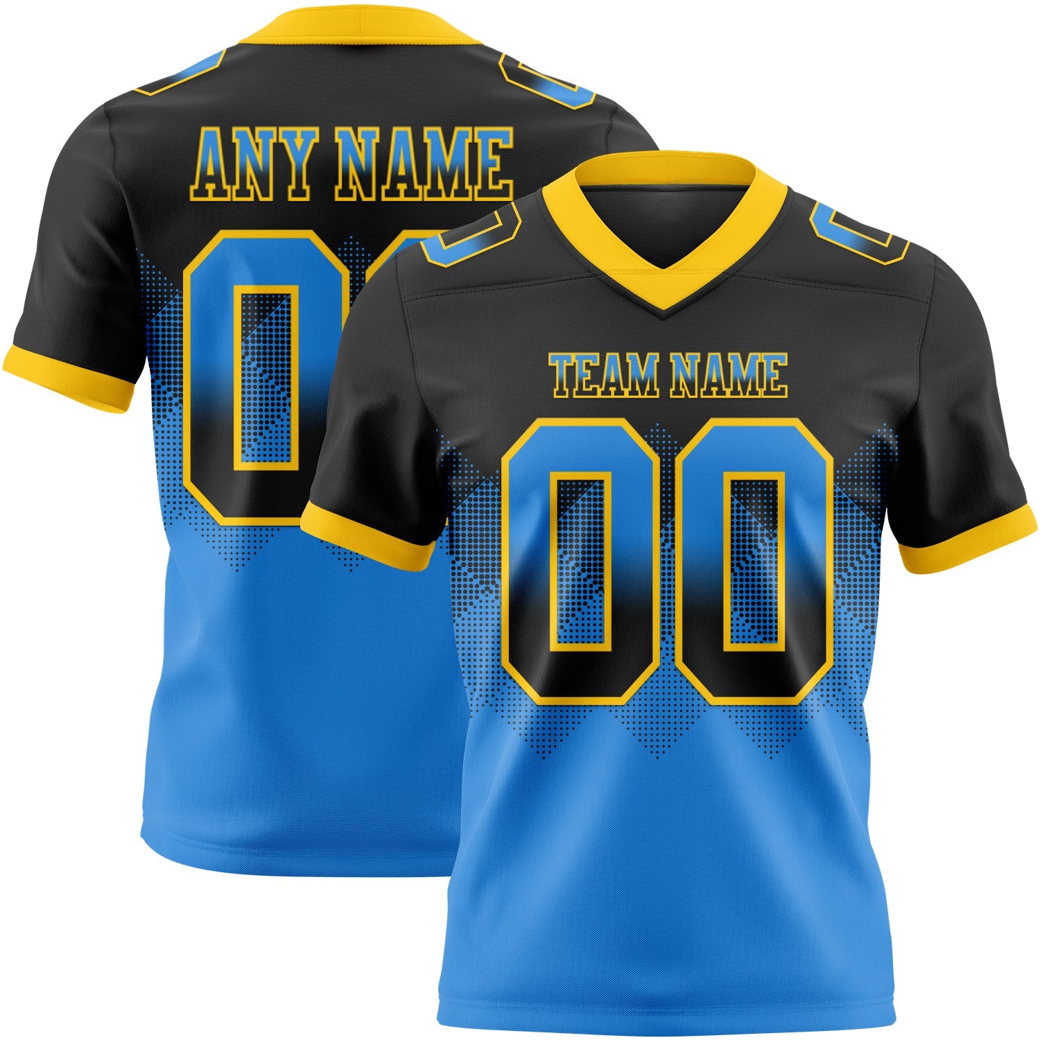 Custom Black Powder Blue-Yellow Mesh Authentic Gradient Square Shape Flag Football Jersey - Sky-Custom