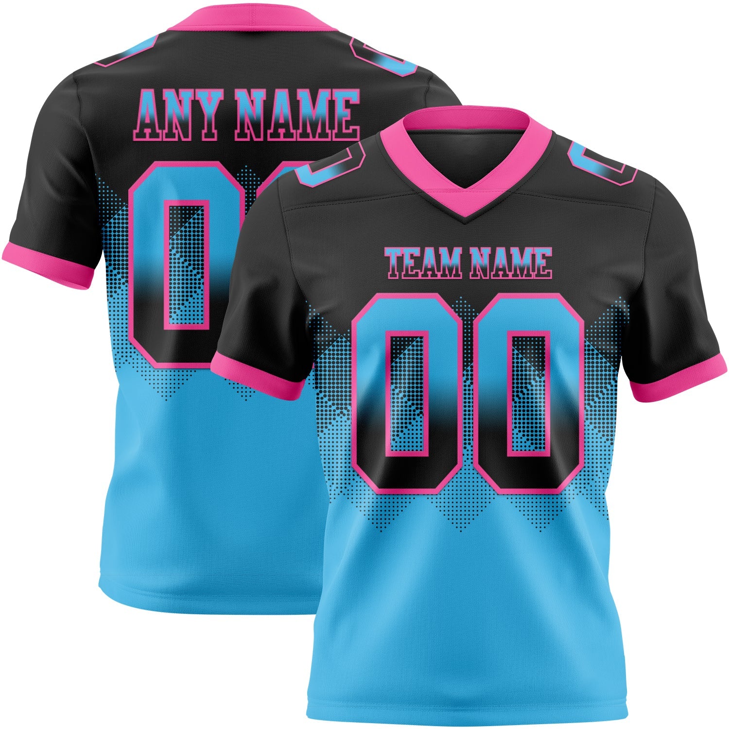 Custom Black Sky Blue-Pink Mesh Authentic Gradient Square Shape Flag Football Jersey - Sky-Custom