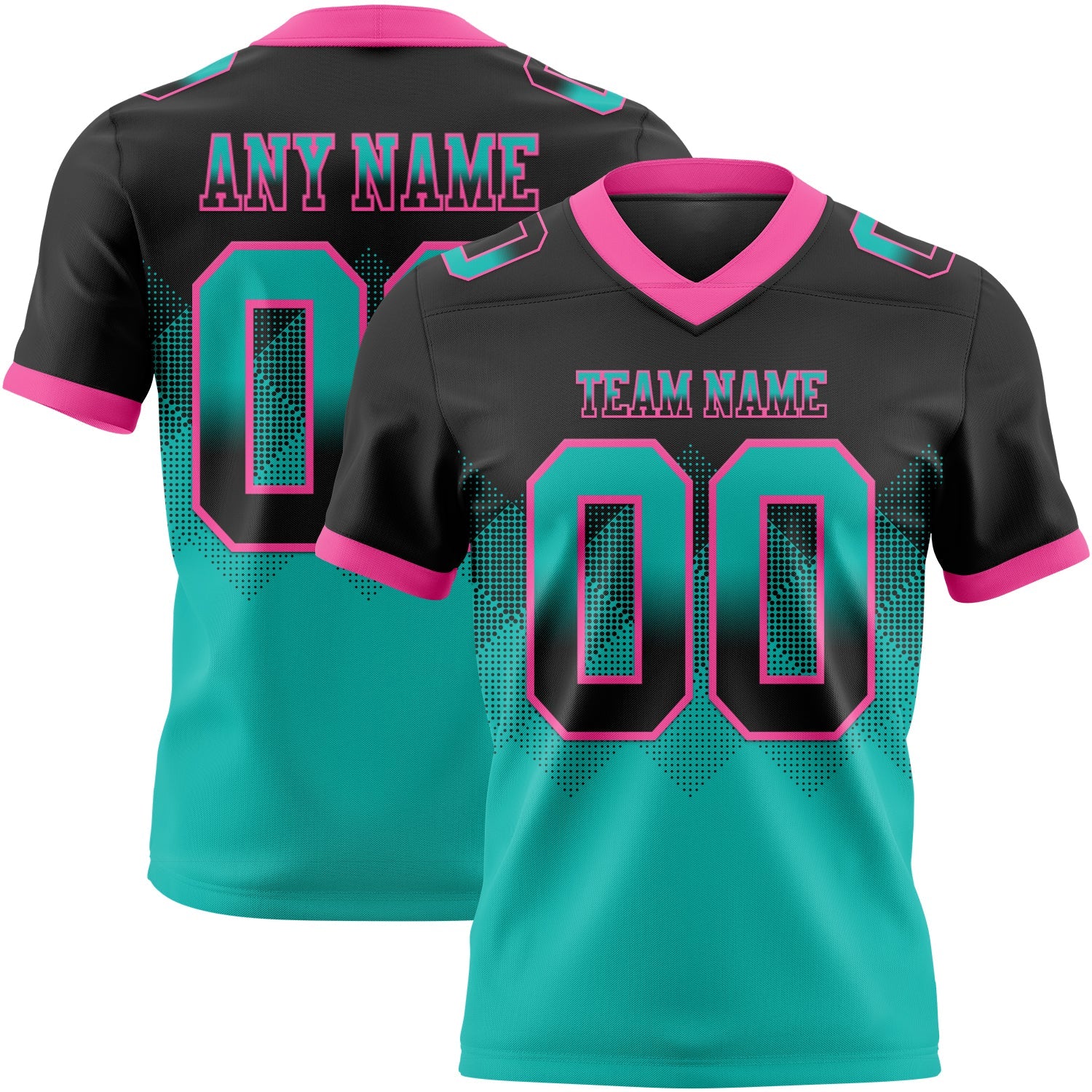 Custom Black Aqua-Pink Mesh Authentic Gradient Square Shape Flag Football Jersey - Sky-Custom