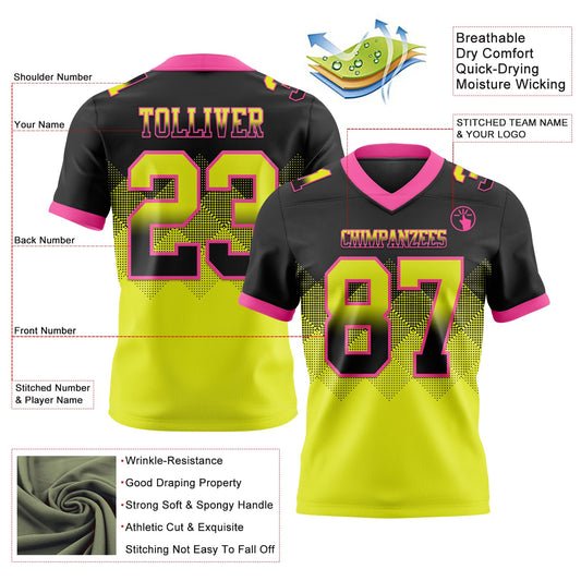 Custom Black Neon Yellow-Pink Mesh Authentic Gradient Square Shape Flag Football Jersey - Sky-Custom