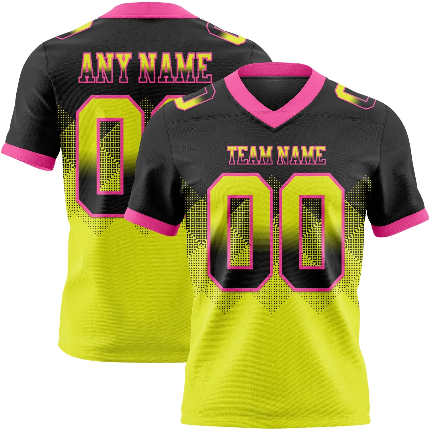 Custom Black Neon Yellow-Pink Mesh Authentic Gradient Square Shape Flag Football Jersey - Sky-Custom