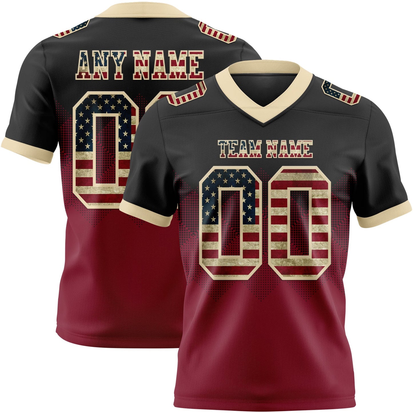 Custom Black Vintage USA Flag Crimson-Cream Mesh Authentic Gradient Square Shape Flag Football Jersey - Sky-Custom