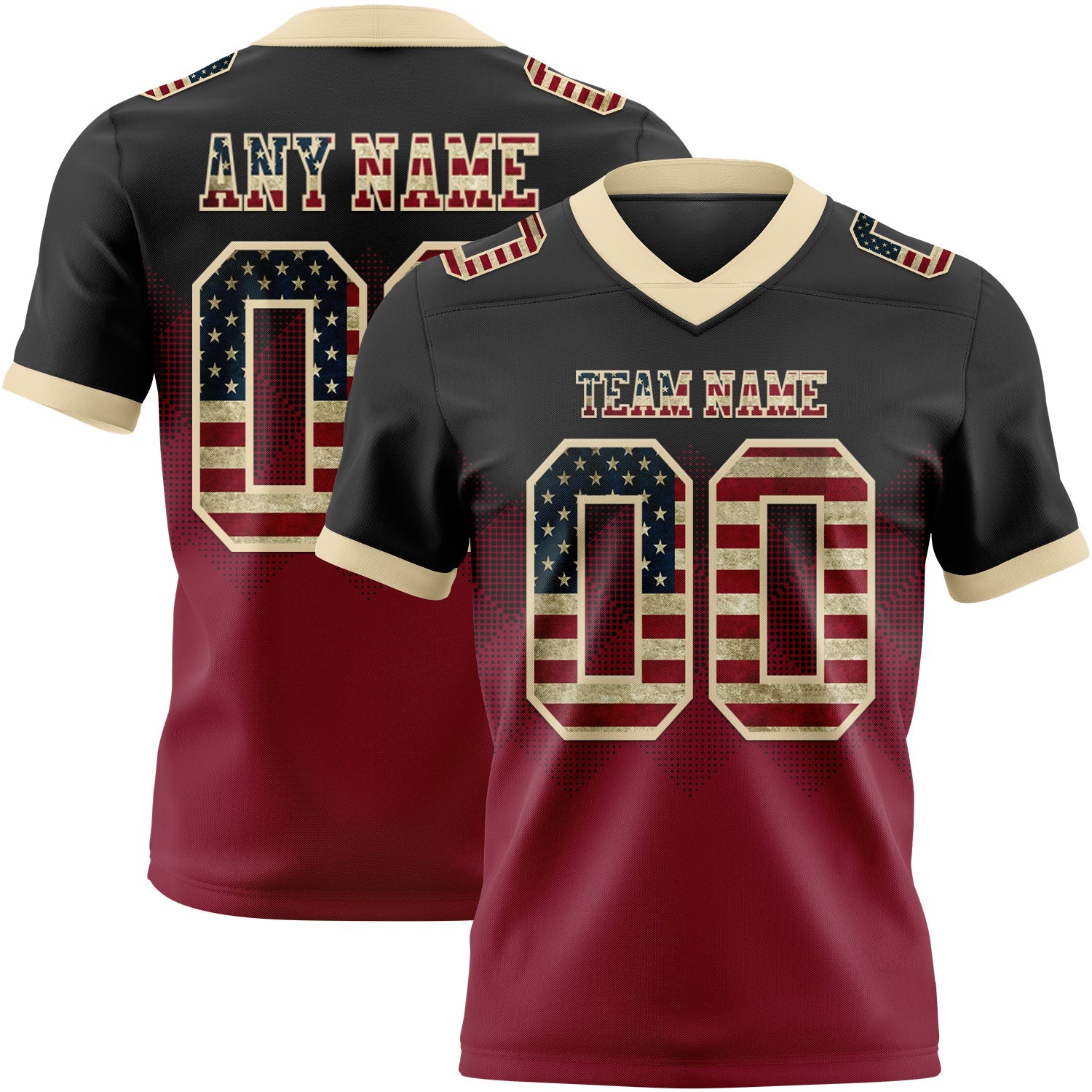 Custom Black Vintage USA Flag Crimson-Cream Mesh Authentic Gradient Square Shape Flag Football Jersey - Sky-Custom
