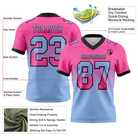 Custom Pink Light Blue-Black Mesh Authentic Gradient Square Shape Flag Football Jersey - Sky-Custom