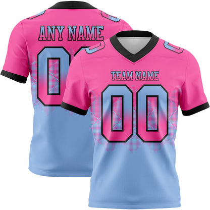 Custom Pink Light Blue-Black Mesh Authentic Gradient Square Shape Flag Football Jersey - Sky-Custom