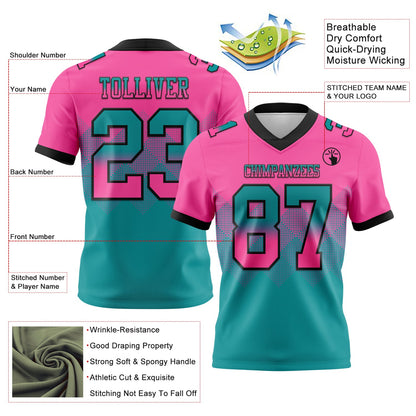 Custom Pink Teal-Black Mesh Authentic Gradient Square Shape Flag Football Jersey - Sky-Custom