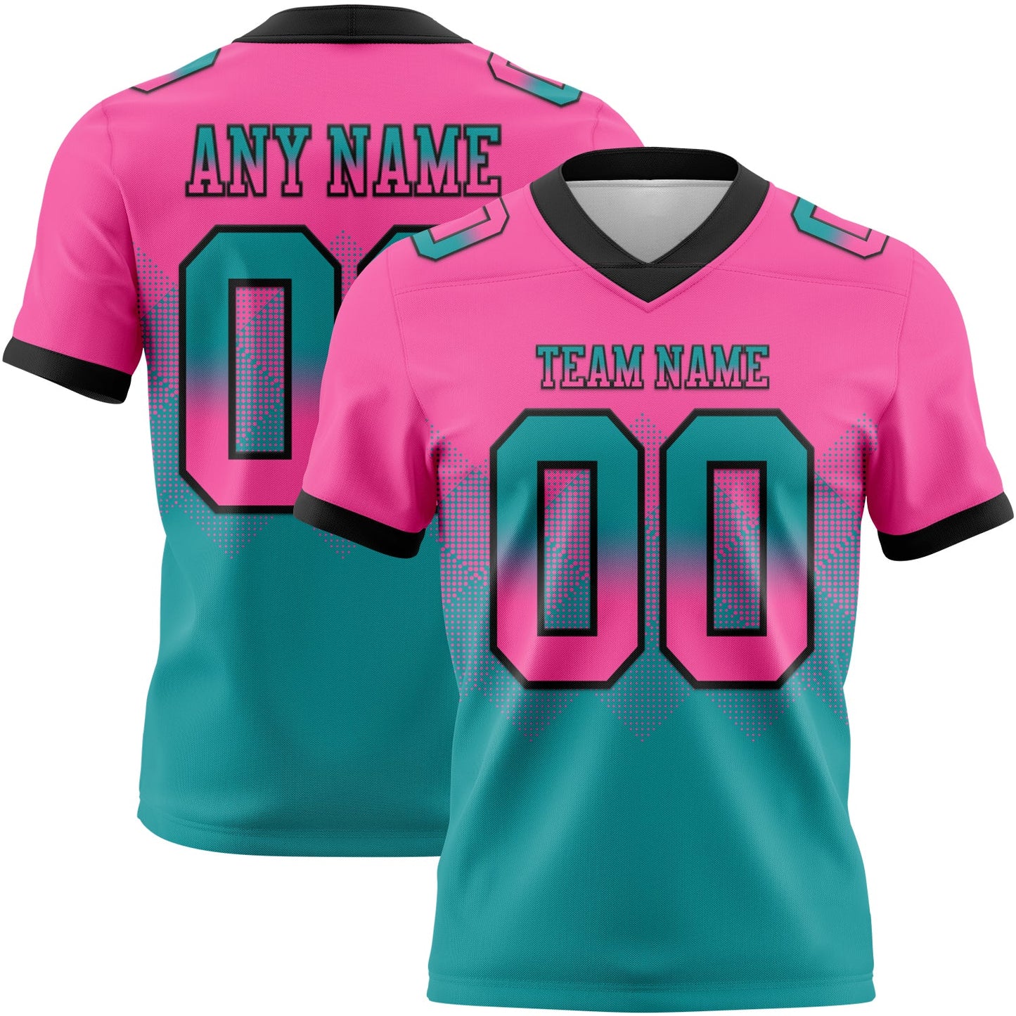 Custom Pink Teal-Black Mesh Authentic Gradient Square Shape Flag Football Jersey - Sky-Custom