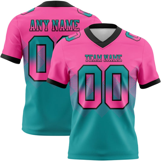 Custom Pink Teal-Black Mesh Authentic Gradient Square Shape Flag Football Jersey - Sky-Custom