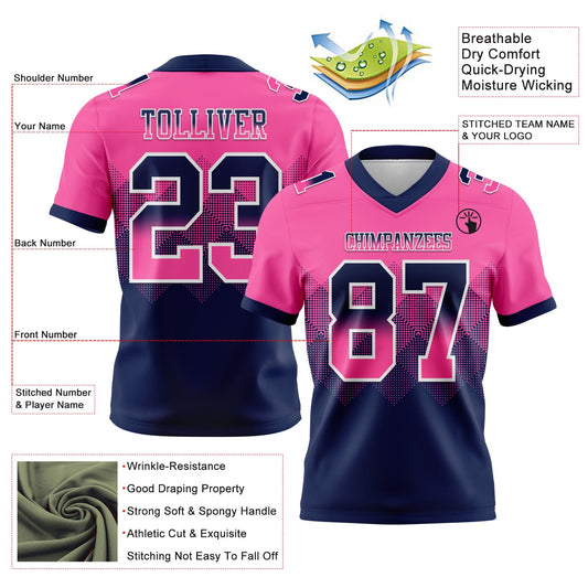 Custom Pink Navy-White Mesh Authentic Gradient Square Shape Flag Football Jersey - Sky-Custom
