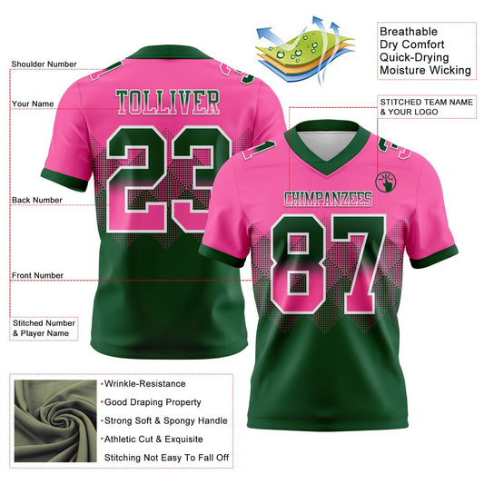 Custom Pink Green-White Mesh Authentic Gradient Square Shape Flag Football Jersey - Sky-Custom