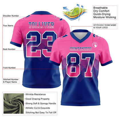 Custom Pink Royal-White Mesh Authentic Gradient Square Shape Flag Football Jersey - Sky-Custom