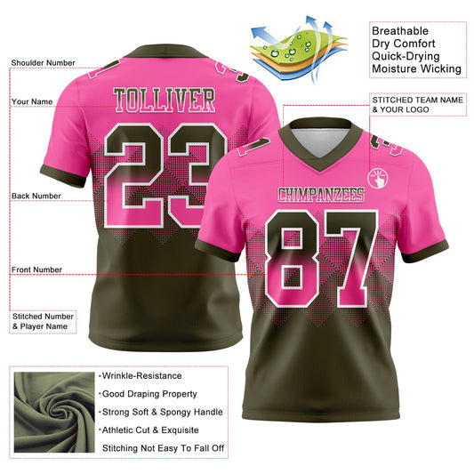 Custom Pink Olive-White Mesh Authentic Gradient Square Shape Flag Football Jersey - Sky-Custom