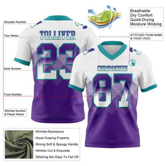 Custom White Purple-Teal Mesh Authentic Gradient Square Shape Flag Football Jersey - Sky-Custom