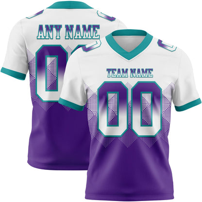 Custom White Purple-Teal Mesh Authentic Gradient Square Shape Flag Football Jersey - Sky-Custom