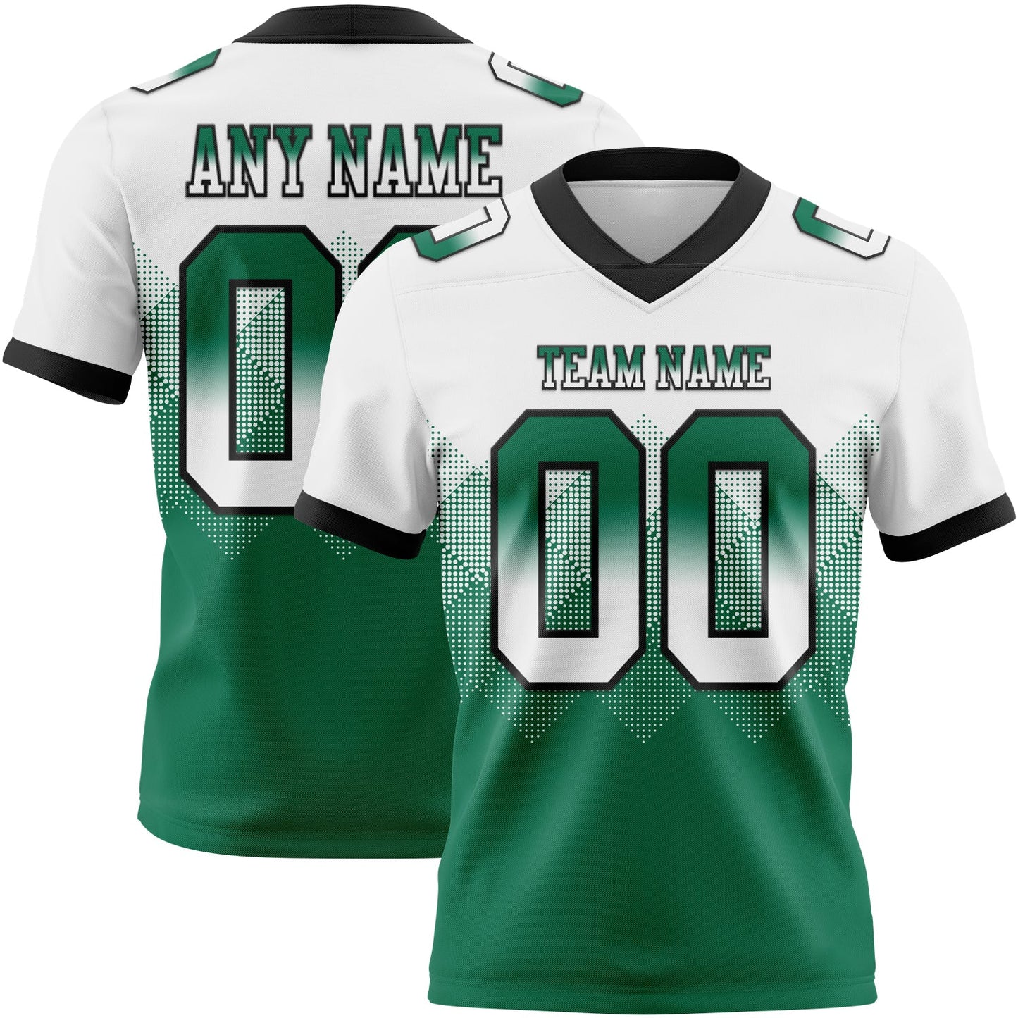 Custom White Kelly Green-Black Mesh Authentic Gradient Square Shape Flag Football Jersey - Sky-Custom
